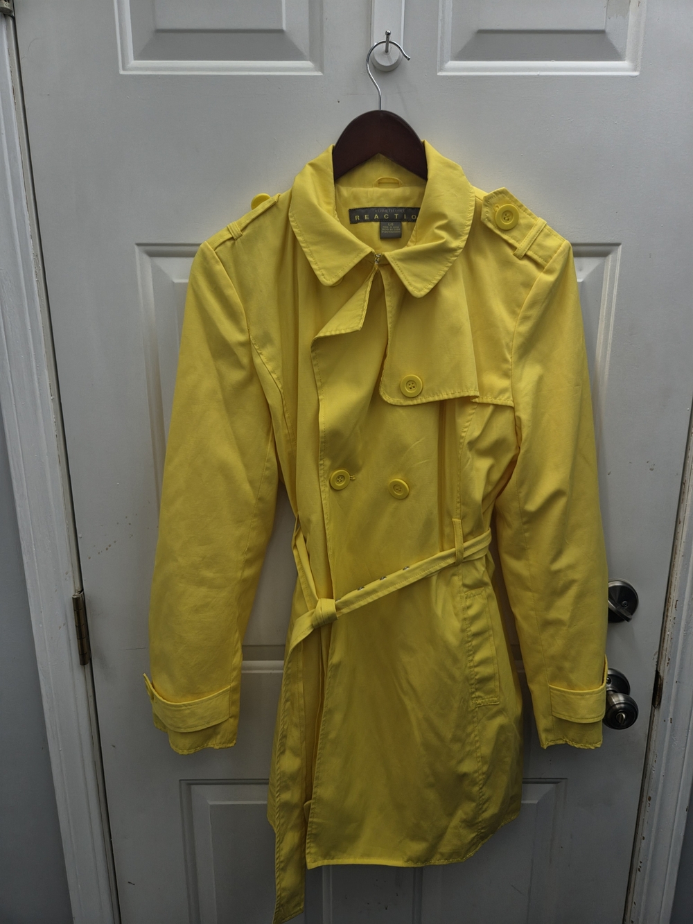 Kenneth Cole Yellow Double-Breasted Trench Coat with Belt